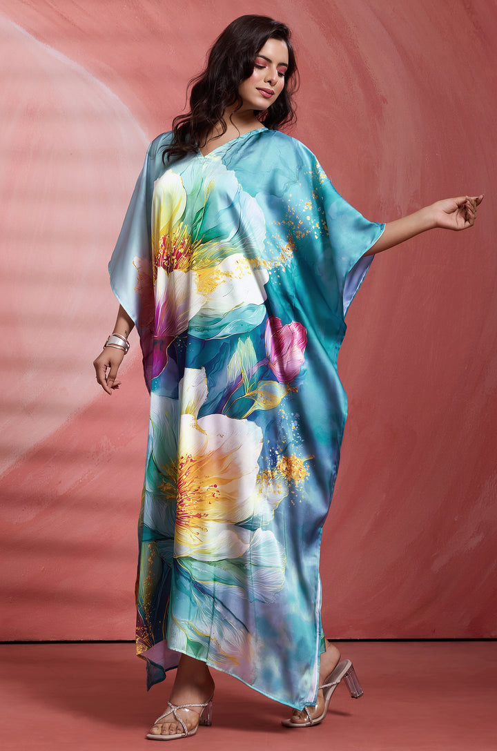 Whisper Flora Satin Kaftan - Free Size M-3XL | Label Aarna