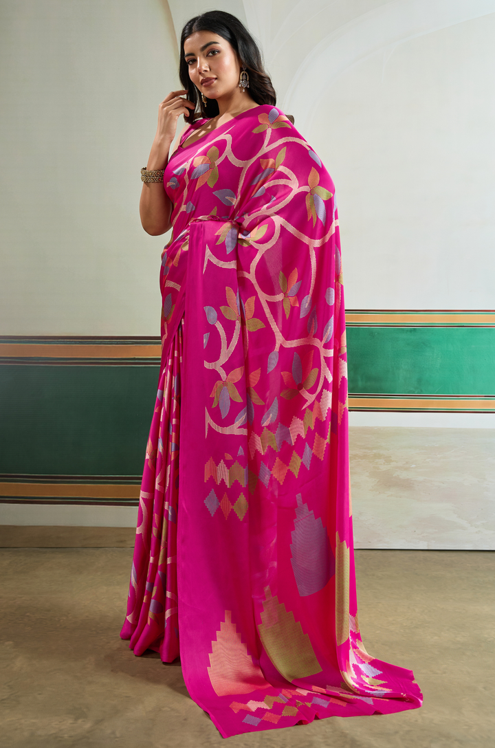 Pink Vibrant Luxe Digital Ajrakh Print Saree