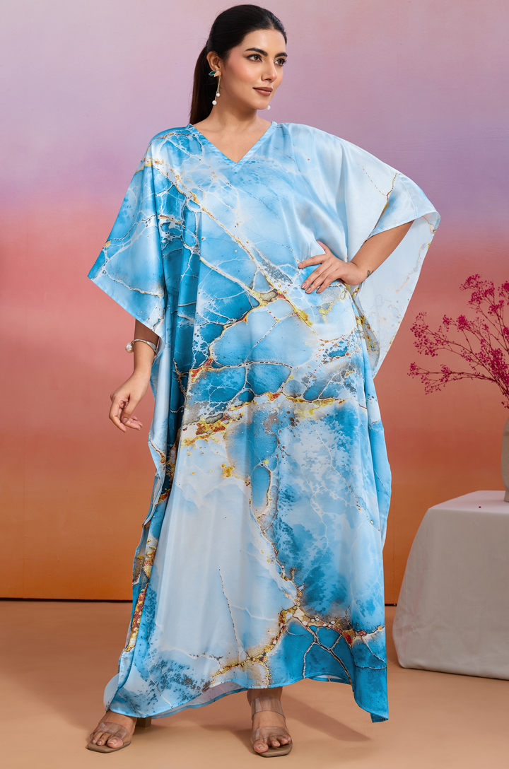 Skyline Marble Soft Satin Women Kaftan Dress with Digital Print