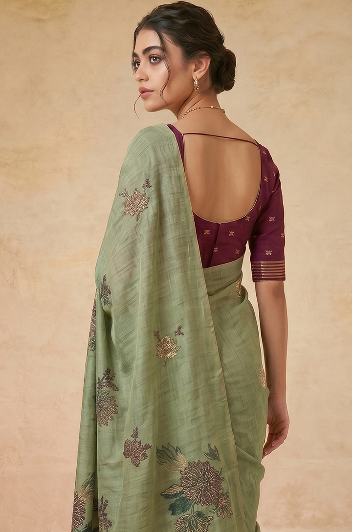 Mint Green Woven Jamdhani Cotton Saree | Gulnaar Collection
