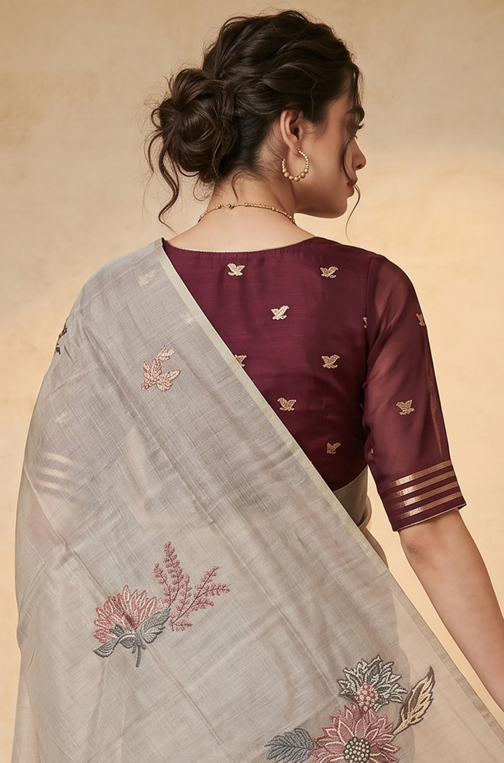 Grey Woven Jamdhani Cotton Saree | Gulnaar Collection