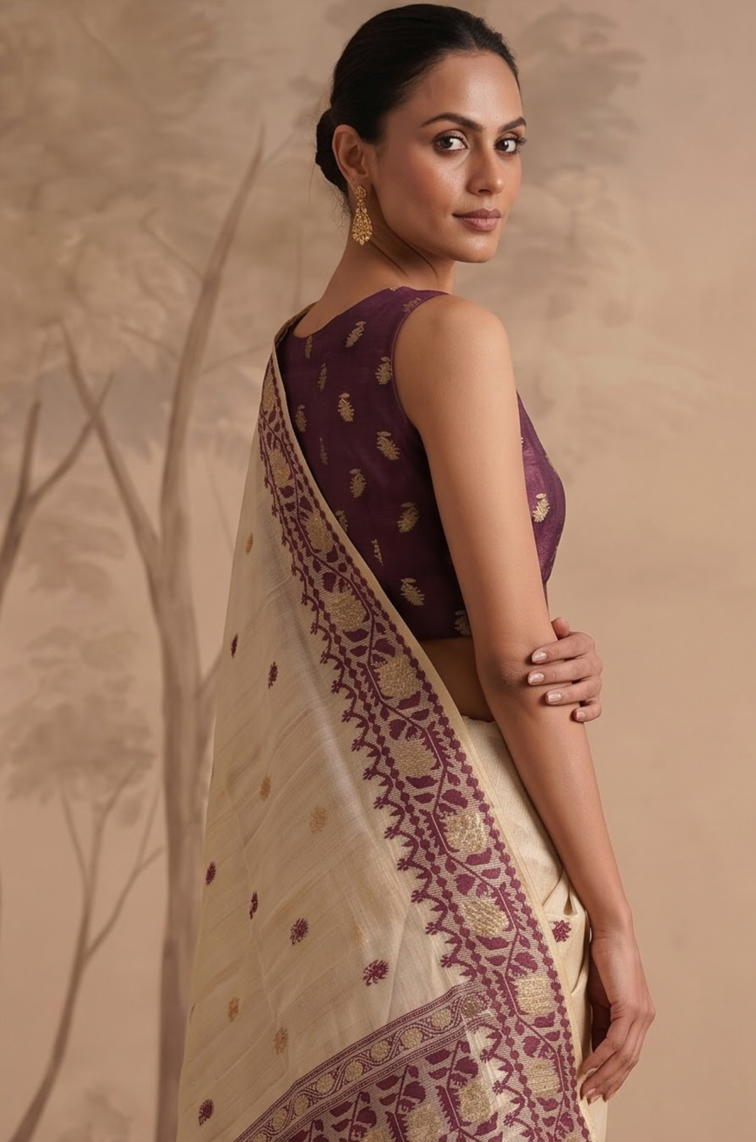 Purple Woven Jamdhani Cotton Saree | Sutra Collection