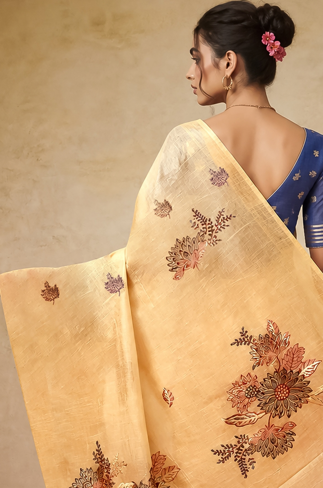 Light Peach Woven Jamdhani Cotton Saree | Gulnaar Collection