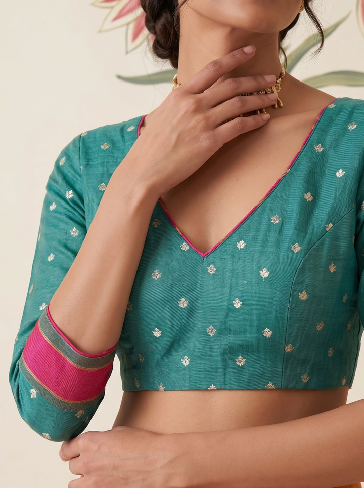 Tangerine Woven Jamdhani Cotton Saree | Braj Collection