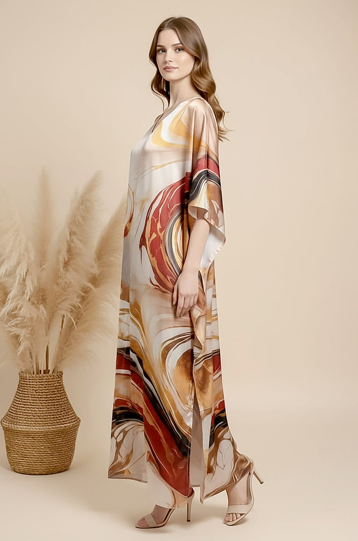 Classic Marble Soft Satin Women Kaftan Dress with Digital Print