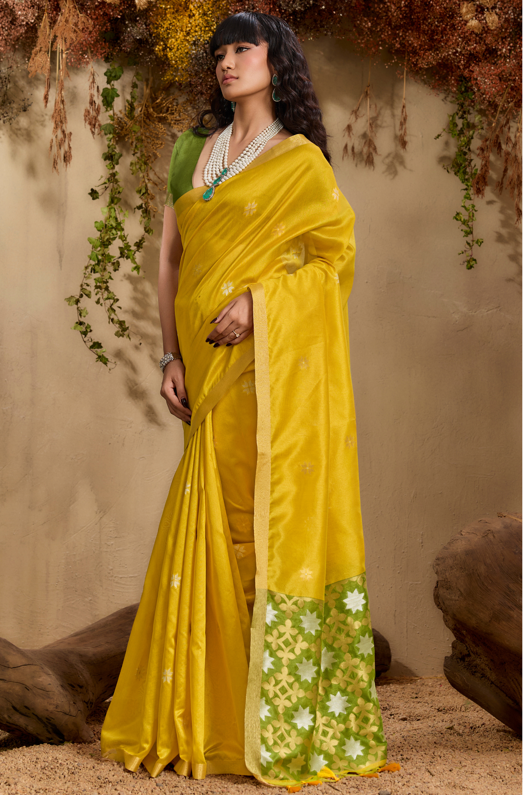 Yellow Zarina Woven Tusshar Silk Saree