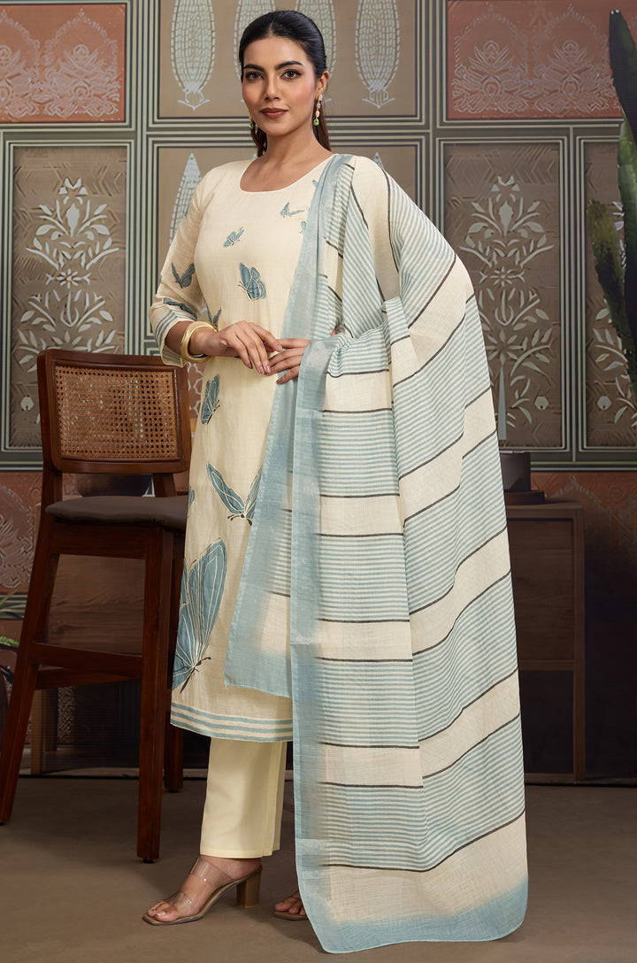 Butterfly Breeze Linen Cotton Women Suit Set with Digital Print Dupatta