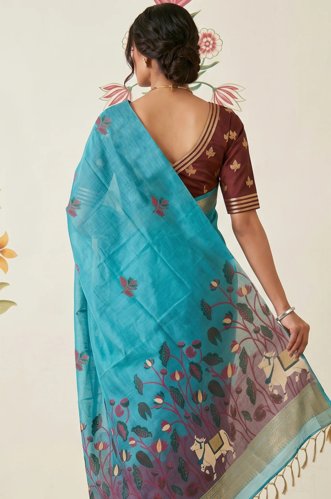 Blue Woven Jamdhani Cotton Saree | Braj Collection