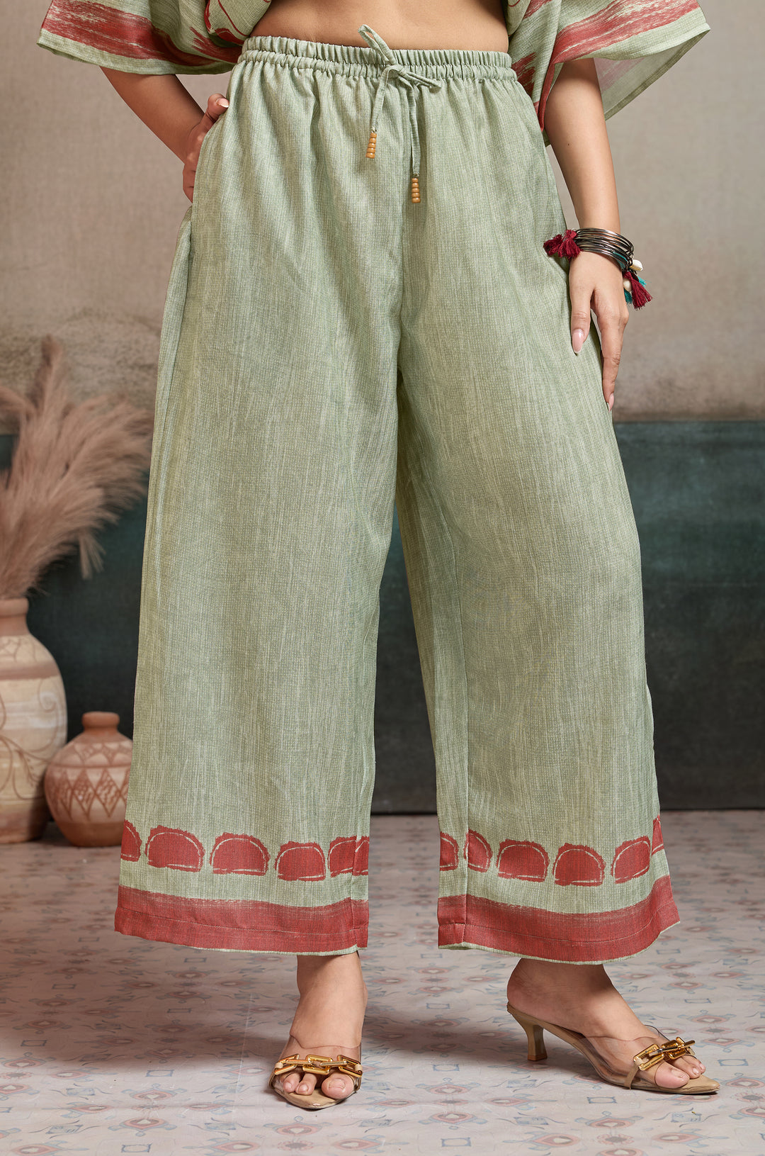 Rustic Leaf Linen Women Co-ord set with Digital Print
