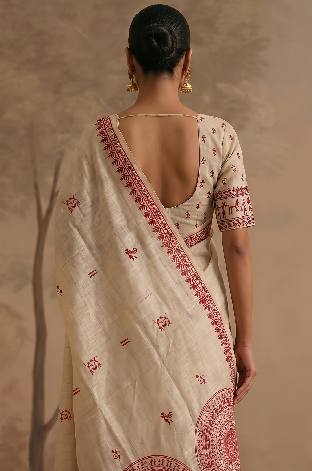 Red Woven Jamdhani Cotton Saree | Sutra Collection