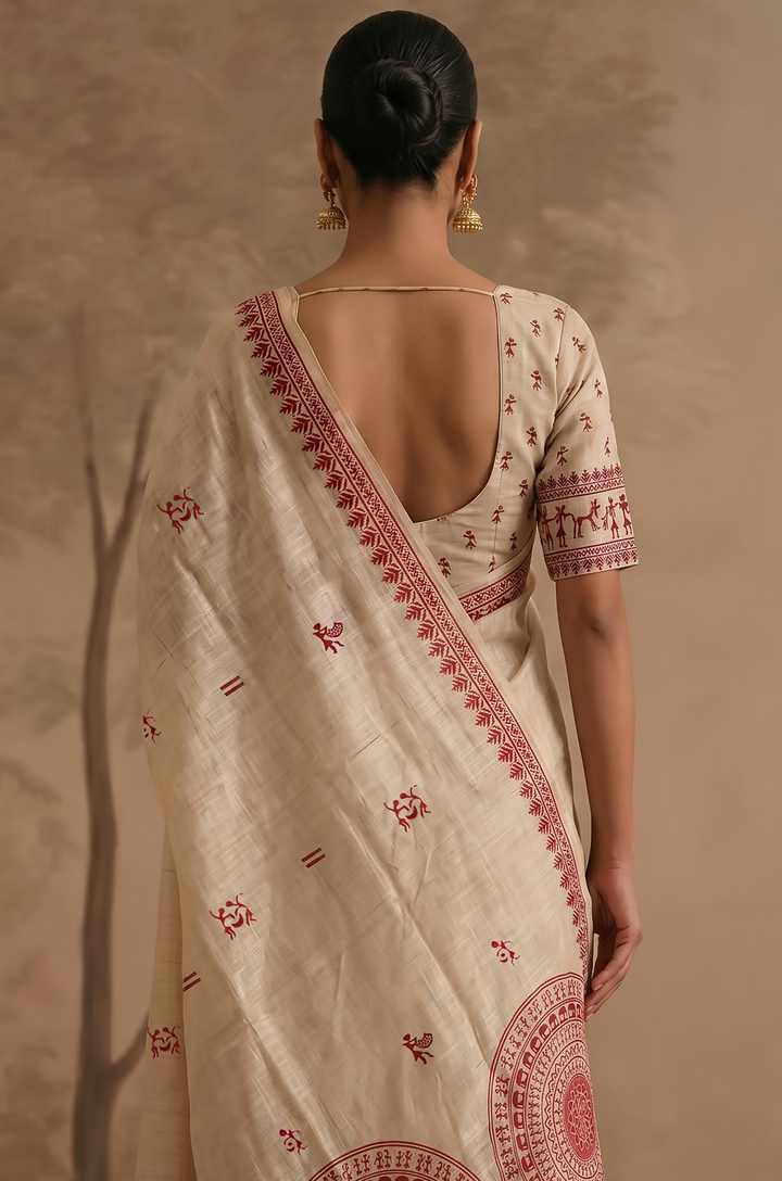 Red Woven Jamdhani Cotton Saree | Sutra Collection