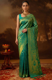 Emerald Green Kanjivaram Woven Silk Saree | Vastra Collection