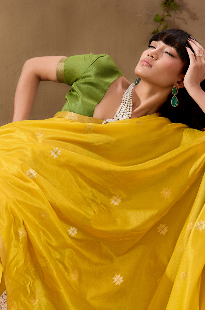 Yellow Zarina Woven Tusshar Silk Saree