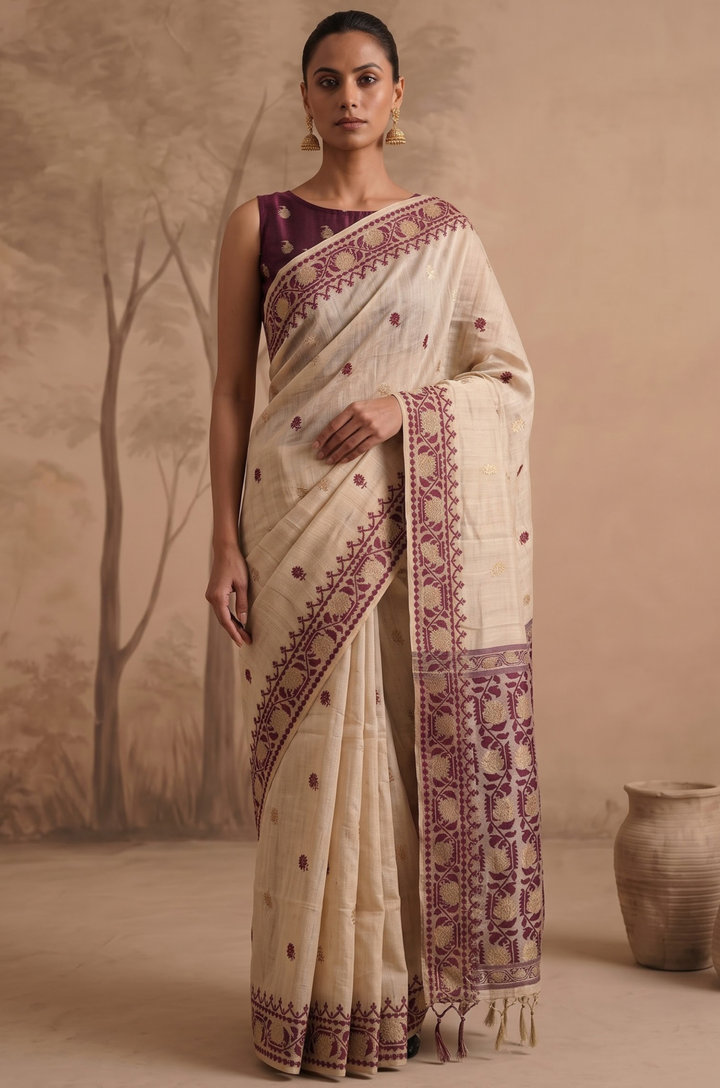 Purple Woven Jamdhani Cotton Saree | Sutra Collection