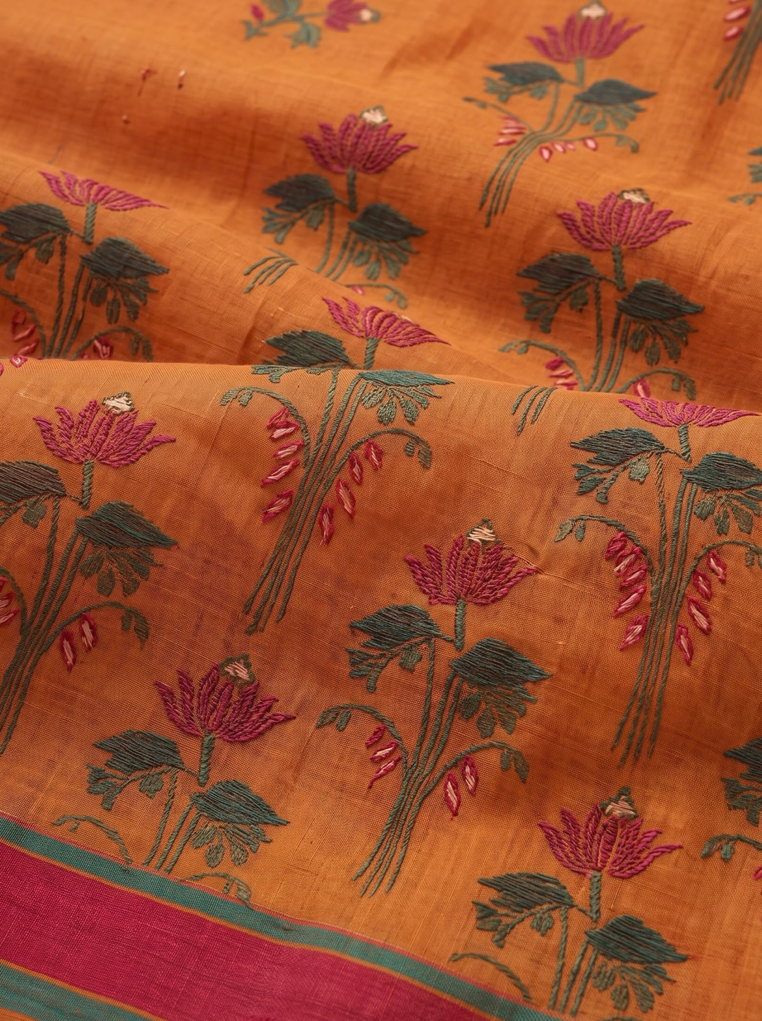 Tangerine Woven Jamdhani Cotton Saree | Braj Collection