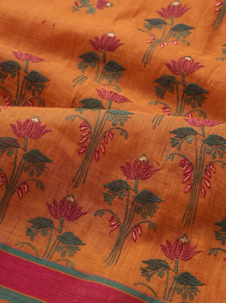 Tangerine Woven Jamdhani Cotton Saree | Braj Collection