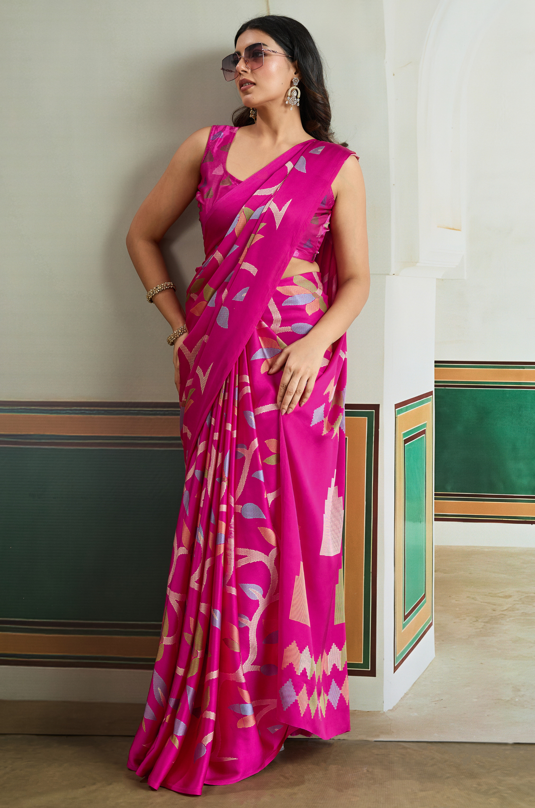 Pink Vibrant Luxe Digital Ajrakh Print Saree
