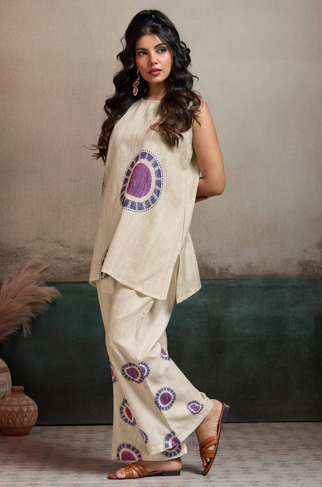 Lilac Orbit Linen Women Co-ord set with Digital Print