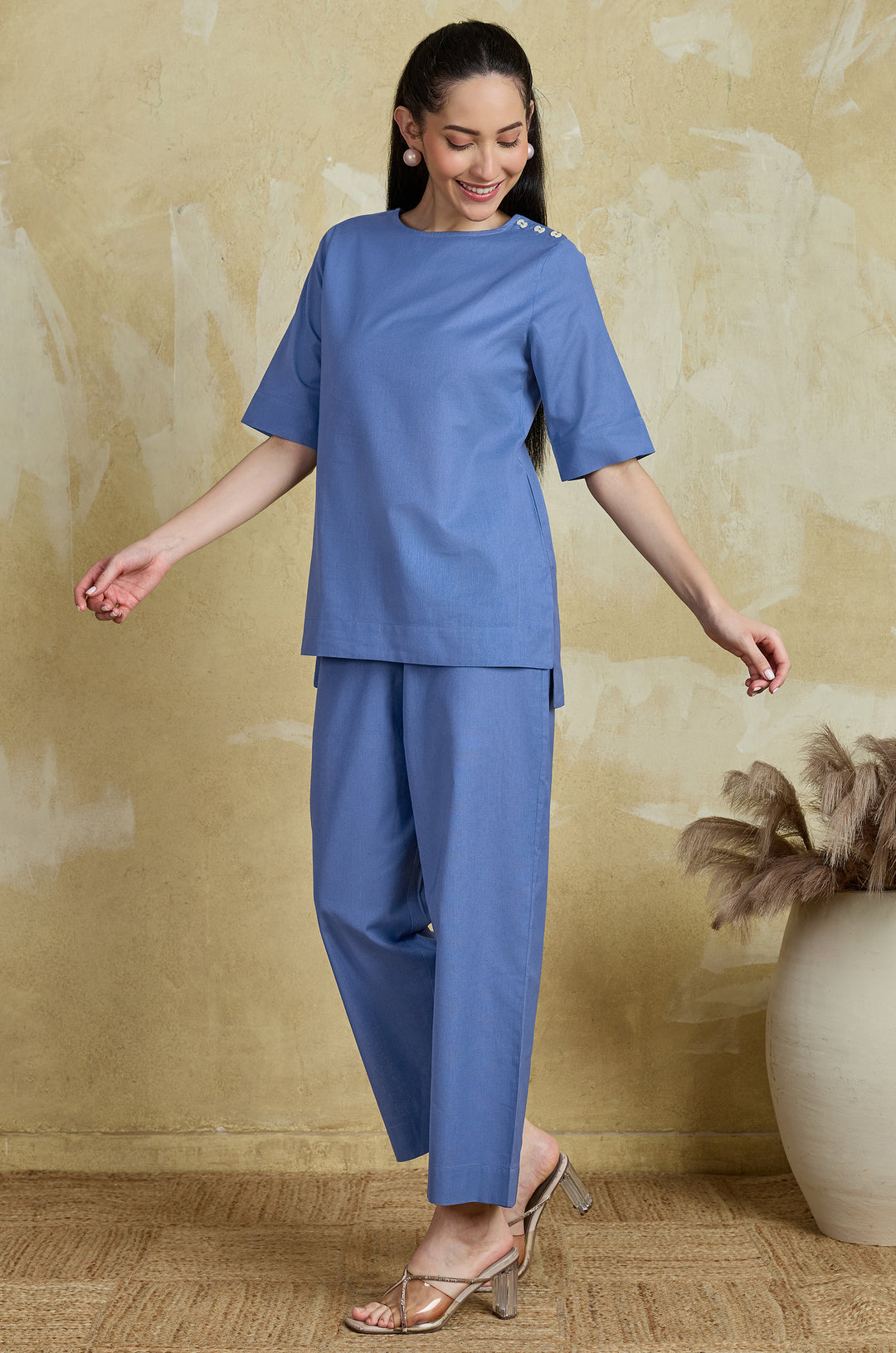 Blue Breeze Pure Cotton Women Co-ord set