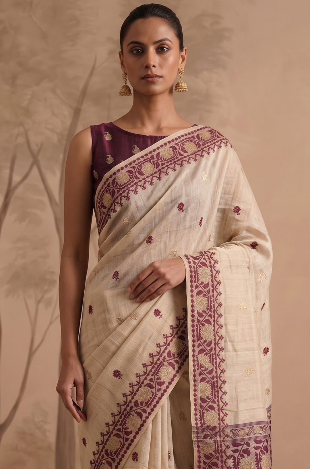 Purple Woven Jamdhani Cotton Saree | Sutra Collection
