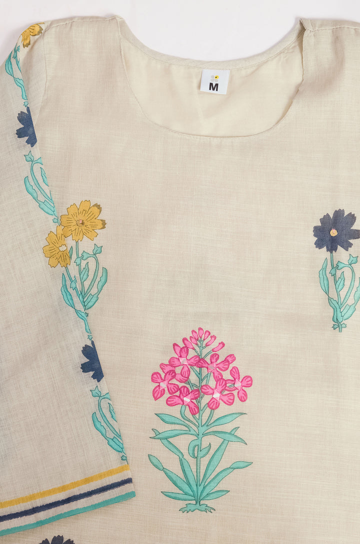 Floral Pop Linen Cotton Women Suit Set with Digital Print Dupatta