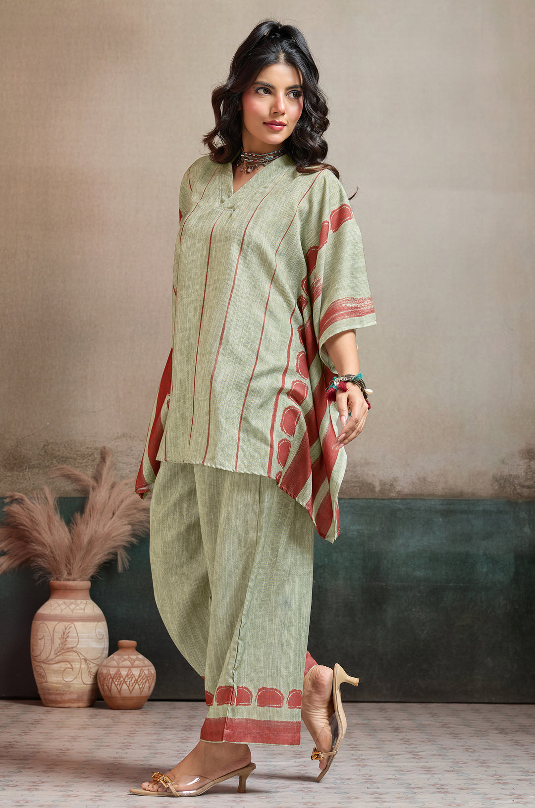 Rustic Leaf Linen Women Co-ord set with Digital Print