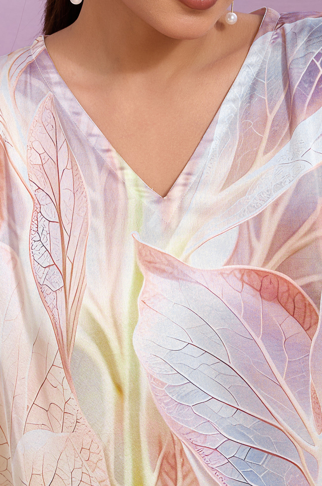 Maple Canopy Soft Satin Women Kaftan Dress with Digital Print