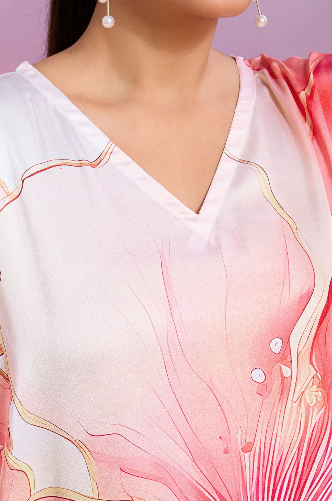 Aloha Bloom Soft Satin Women Kaftan Dress with Digital Print