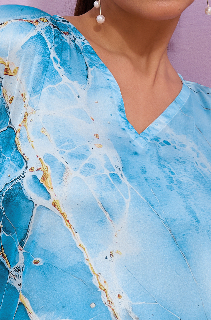Skyline Marble Soft Satin Women Kaftan Dress with Digital Print