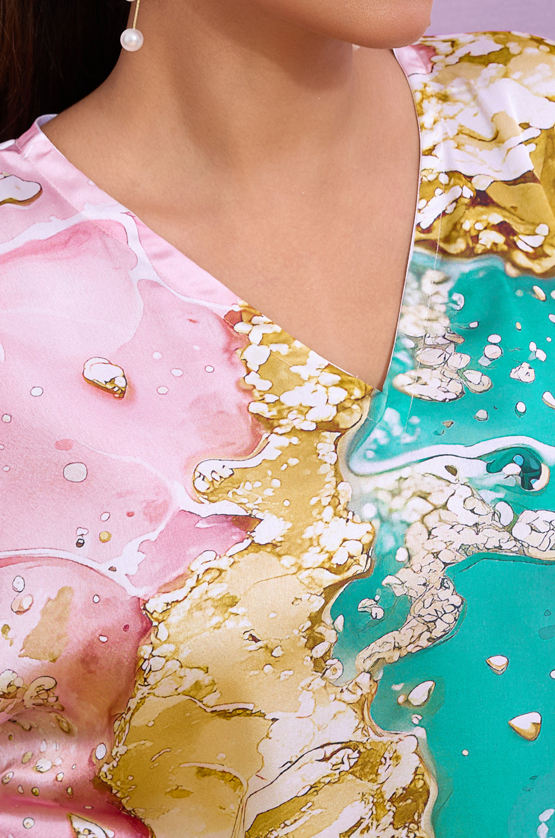 Sorbet Shell Soft Satin Women Kaftan Dress with Digital Print