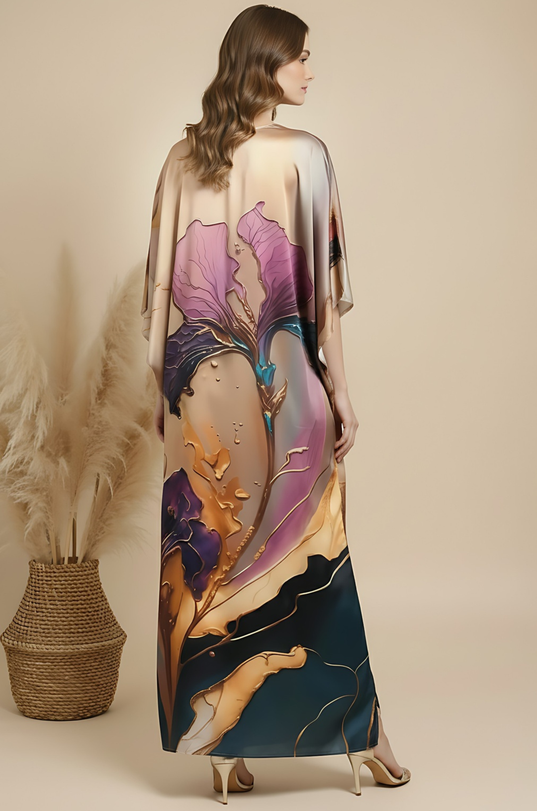 Violet Grace Soft Satin Women Kaftan Dress with Digital Print