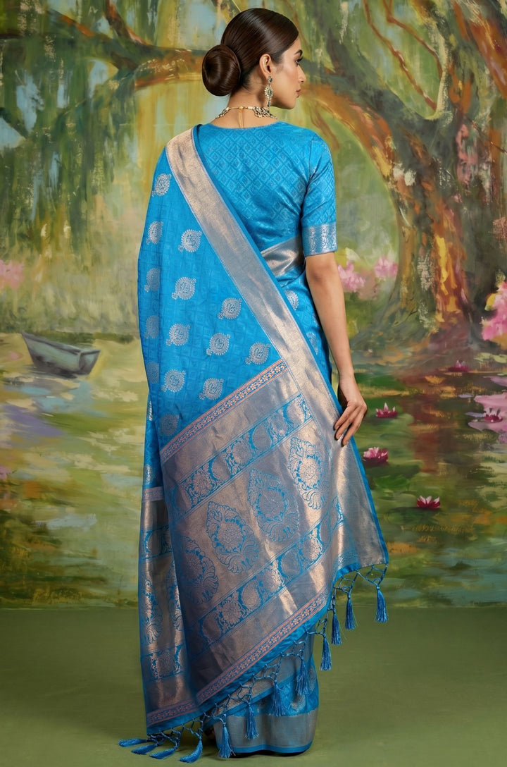 Sky Blue Handloom Woven Silk Saree | Aaradhya Collection