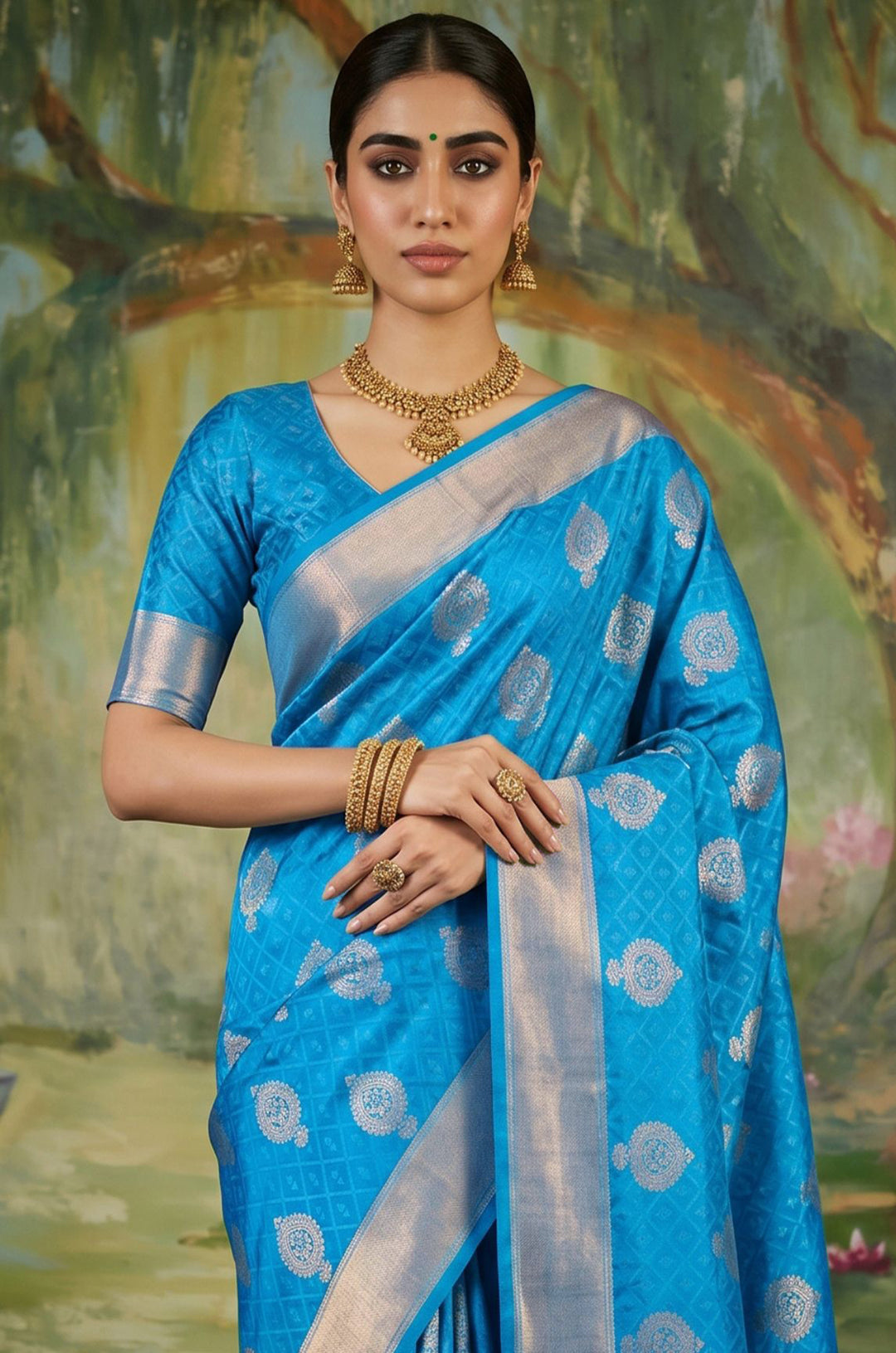 Sky Blue Handloom Woven Silk Saree | Aaradhya Collection