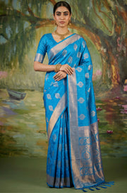 Sky Blue Handloom Woven Silk Saree | Aaradhya Collection