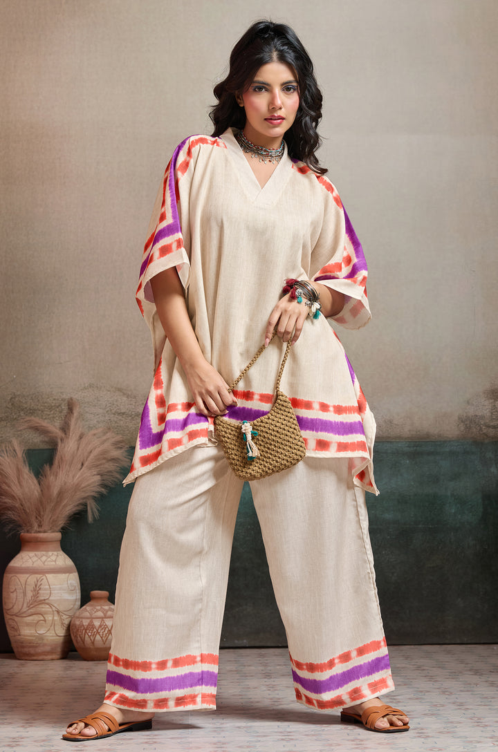 Plum Grid Linen Women Co-ord set with Digital Print