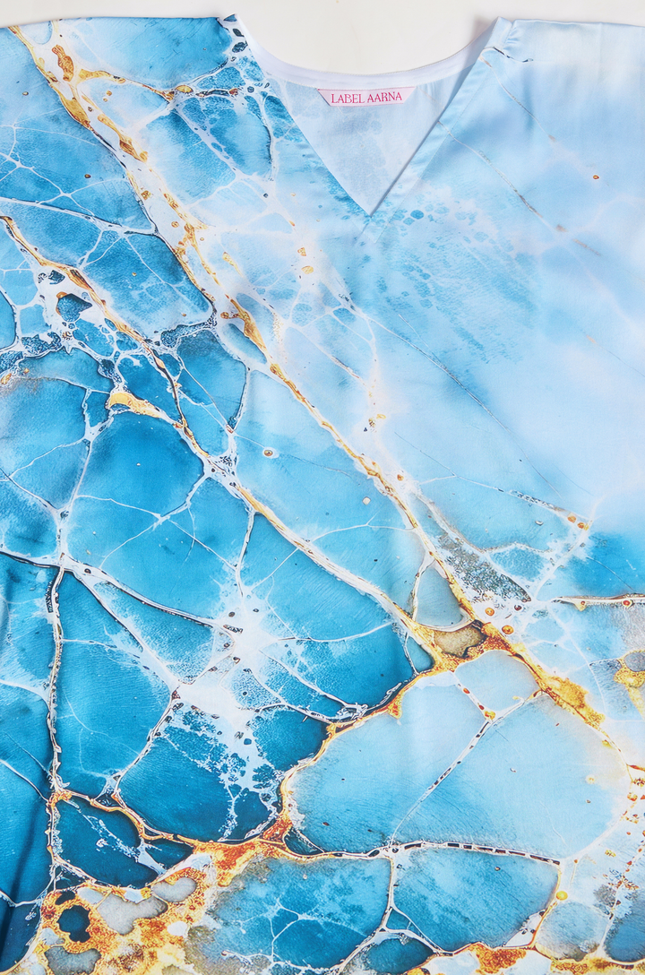 Skyline Marble Soft Satin Women Kaftan Dress with Digital Print