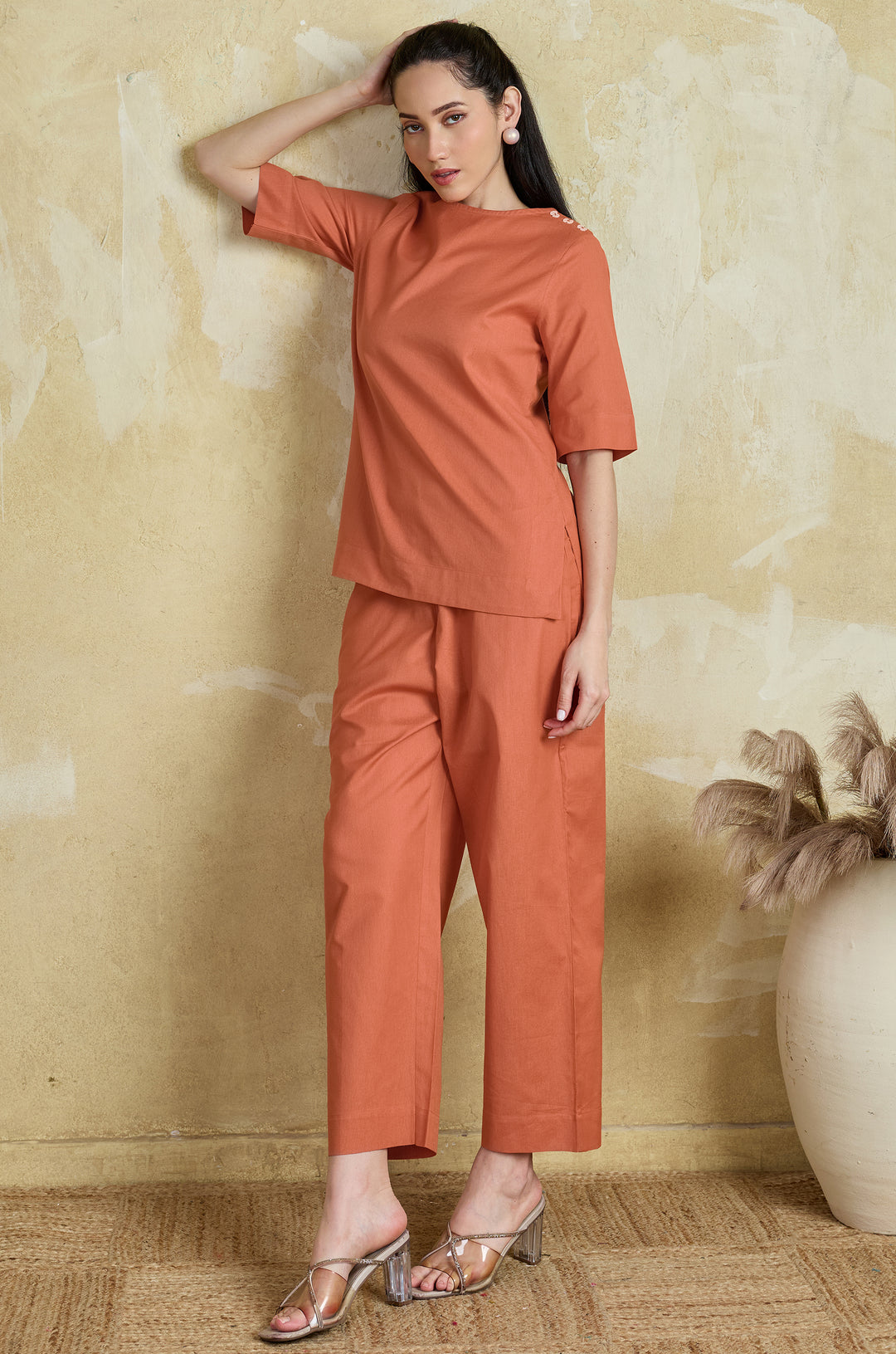 Tangerine Ease Pure Cotton Women Co-ord set