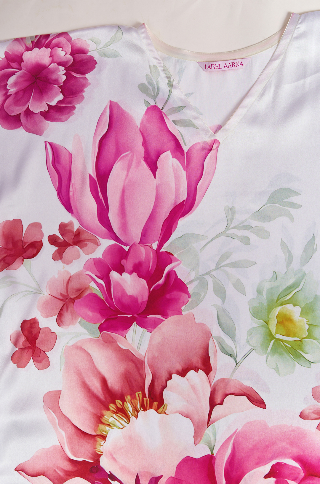 Roselle Glow Soft Satin Women Kaftan Dress with Digital Print