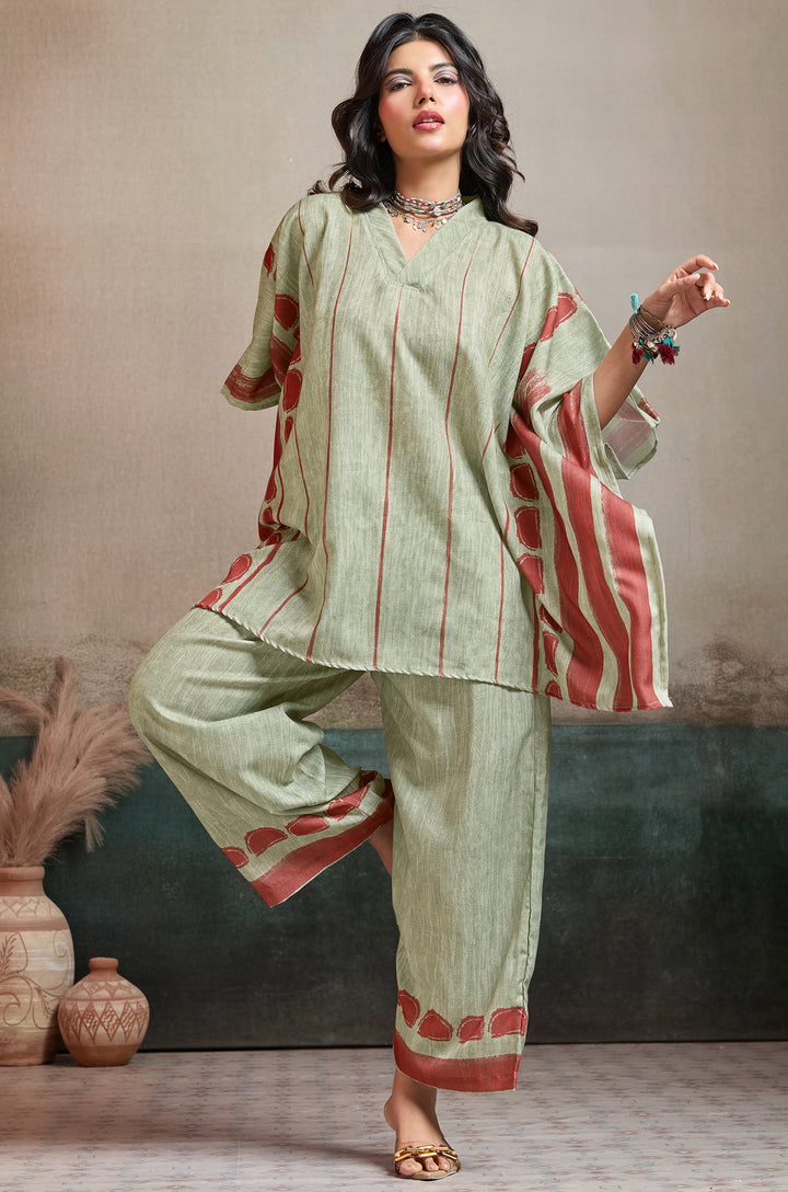 Rustic Leaf Linen Women Co-ord set with Digital Print