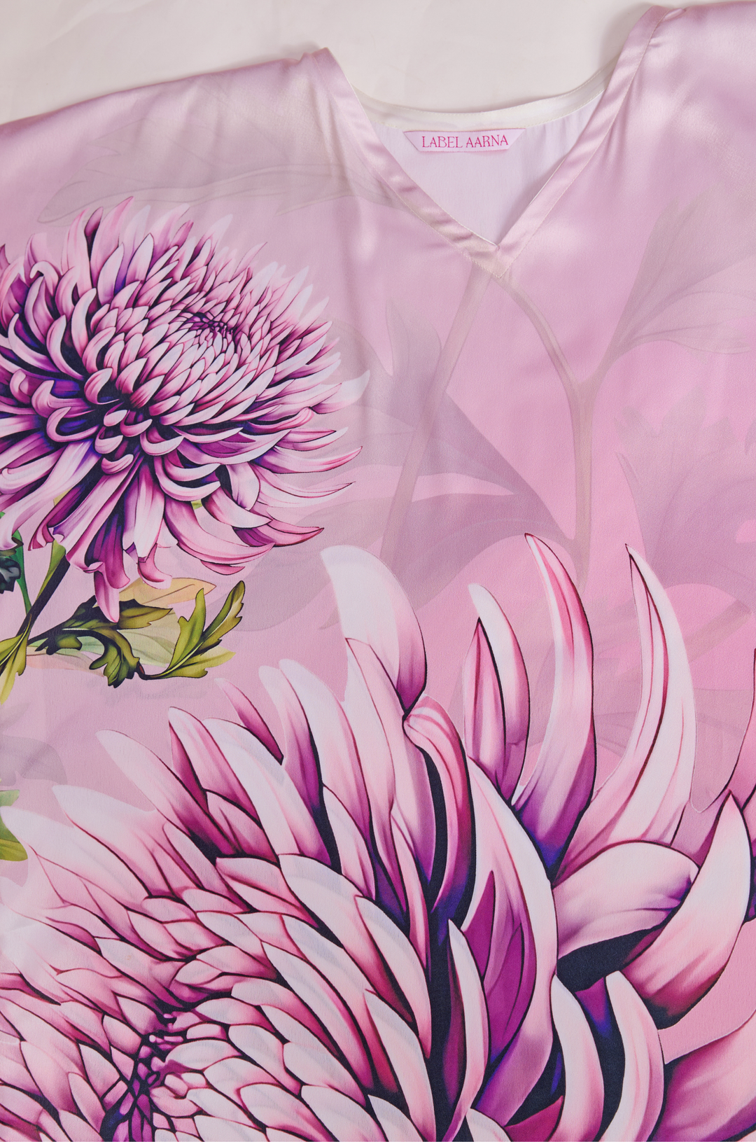 Coral Mist Soft Satin Women Kaftan Dress with Digital Print