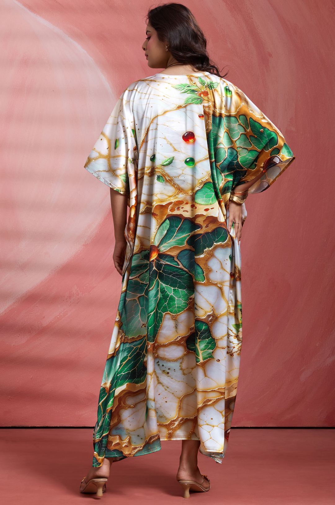 Emerald Marble Kaftan - Women's Satin Kaftan Online India | Label Aarna