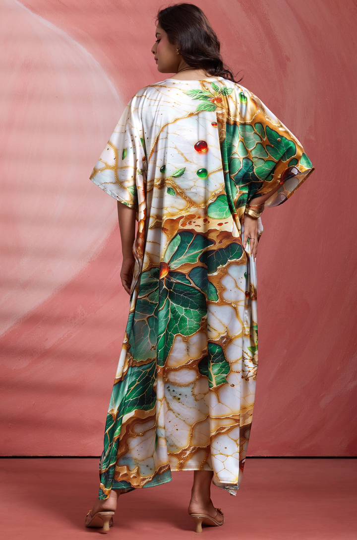 Emerald Marble Kaftan - Women's Satin Kaftan Online India | Label Aarna