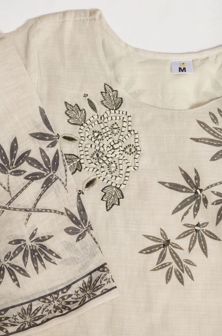 Muted Forest Linen Cotton Women Suit Set with Digital Print Dupatta