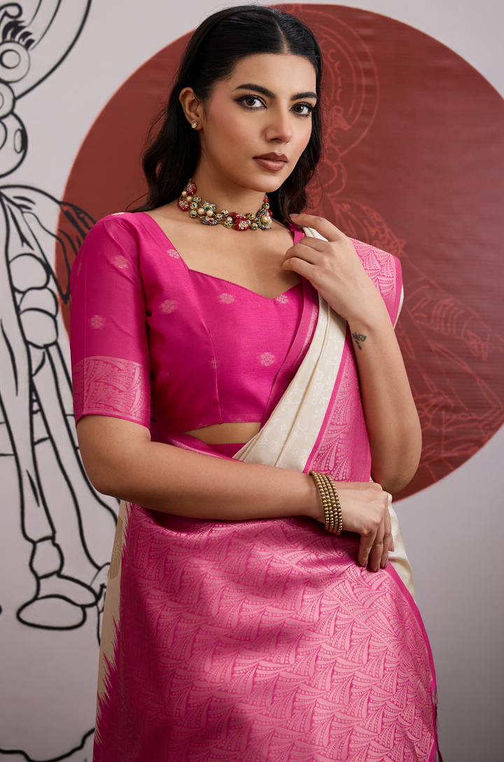Pink Modern Muse Woven Paper Silk Saree