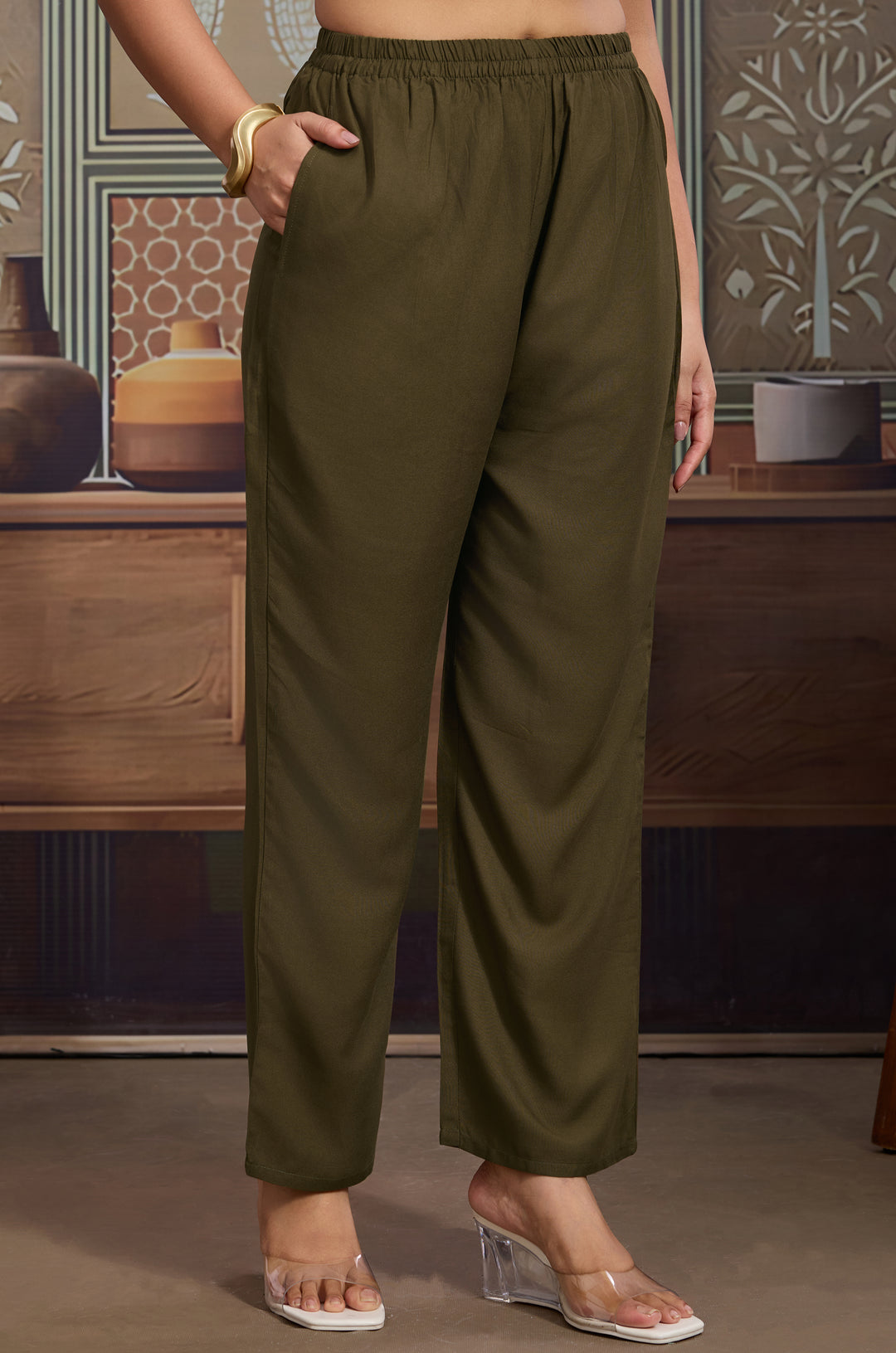 Muted Forest Linen Cotton Women Suit Set with Digital Print Dupatta