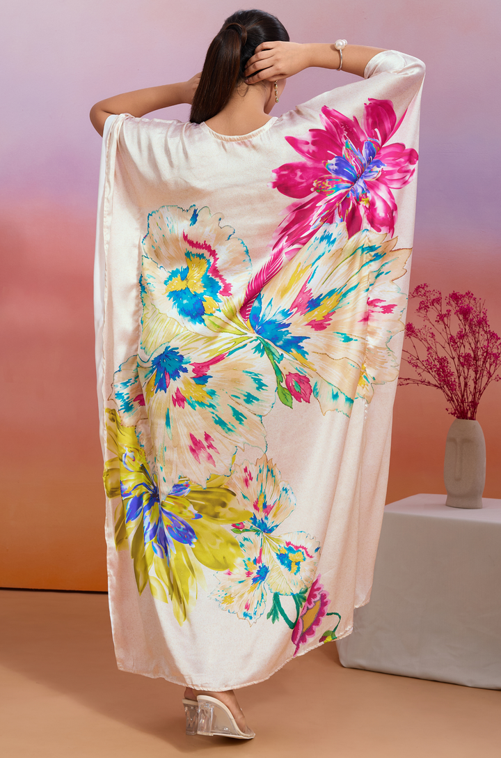 Flutterwave Soft Satin Women Kaftan Dress with Digital Print