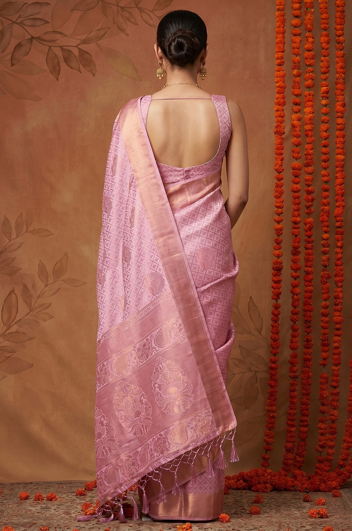 Lilac Handloom Woven Silk Saree | Shagun Collection