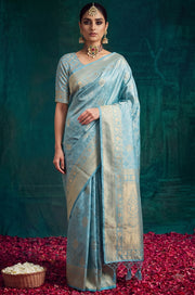 Turquoise Kanjivaram Woven Silk Saree | Virasat Collection