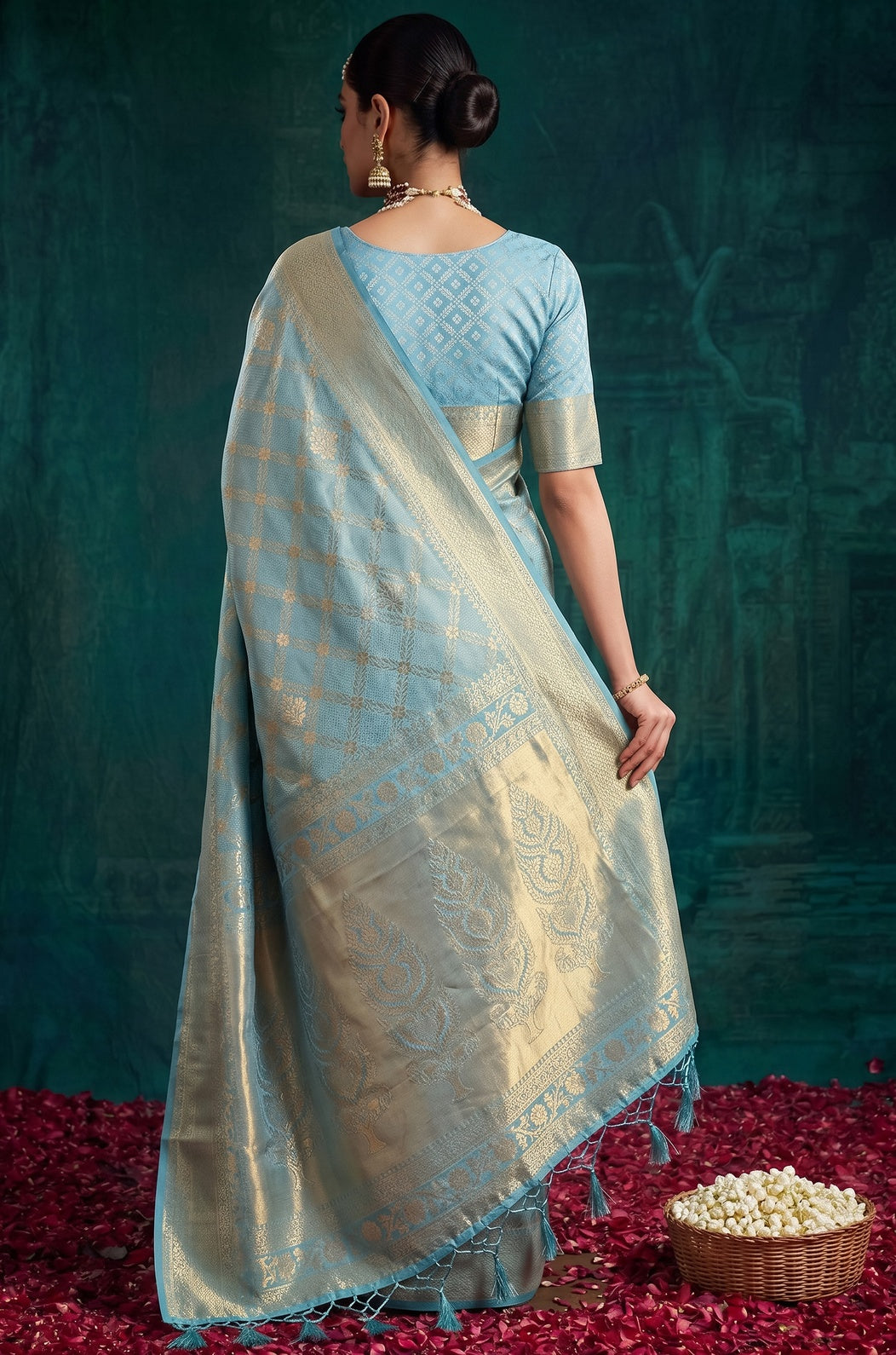 Turquoise Kanjivaram Woven Silk Saree | Virasat Collection