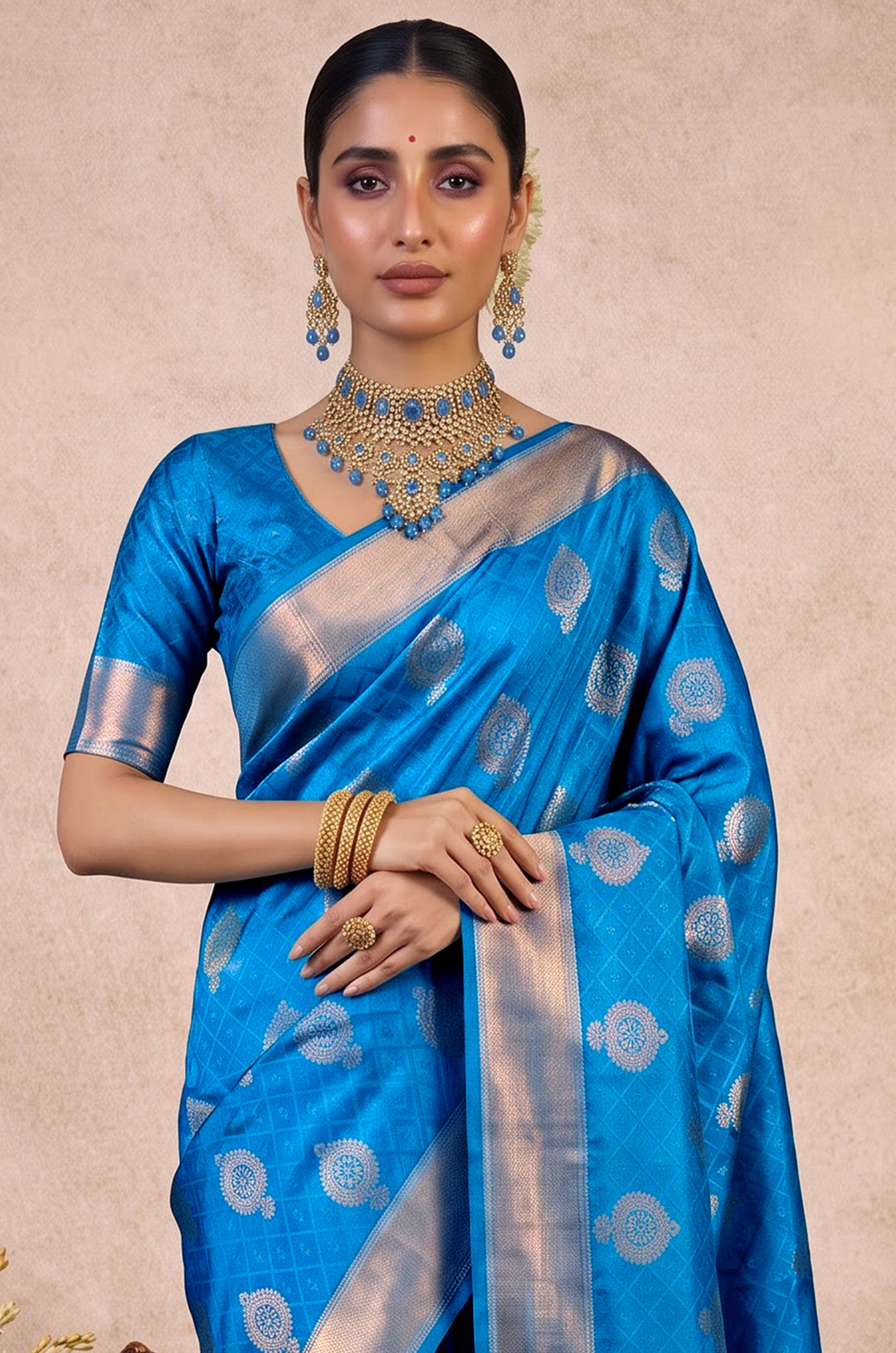 Sky Blue Handloom Woven Silk Saree | Aaradhya Collection